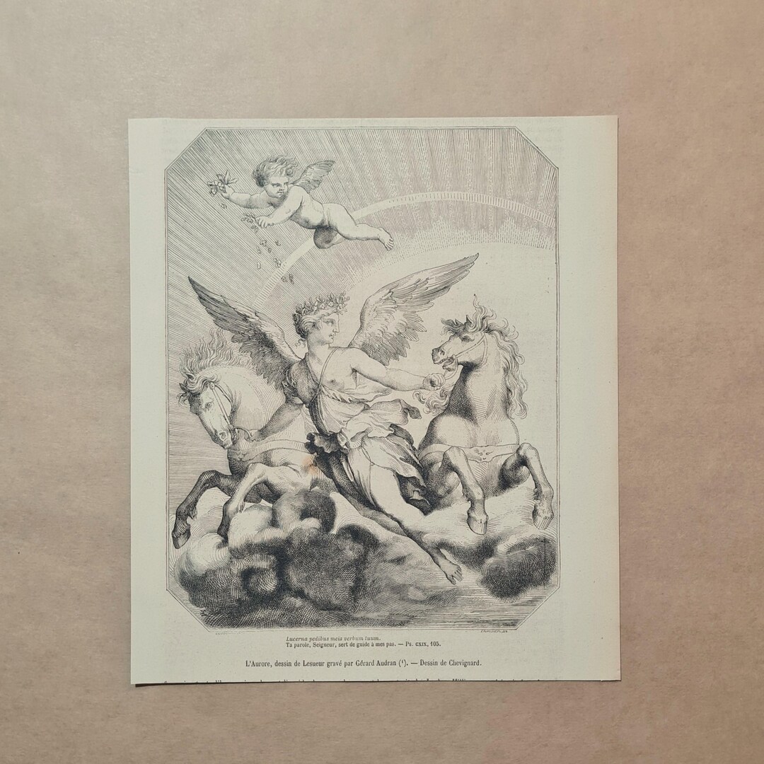 Aurora Goddess of Dawn Antique Engraving: Horses & Chariot, Roman ...