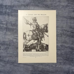 Albrecht Durer Vintage Print 1930s * St George and the Dragon, Medieval Knight Wall Art