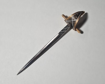 Vintage Sword Letter Opener, Toledo Miniature Metal Decorative Spanish Spain Souvenir, Office Desk Decor