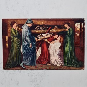 Rossetti Antique Postcard 1910s Original Dante's Dream Pre-Raphaelites Woman Photochrom Co Red One Penny Stamp George V Artist Signed