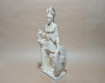 Vintage Athena Goddess Statue, Alabaster Greek Mythology Figurine, Ancient Greece Decor, Minerva Ornament 10" [A]