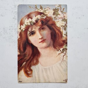 Carte postale ancienne des années 1910 Tuck ~ carte postale de Raphael Tuck, guirlande de fleurs femme victorienne glamour Lady Oilette idéal têtes