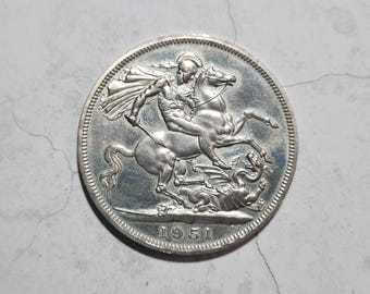 Vintage 'Festival of Britain' Crown Coin 1951, Five Shillings, St George and the Dragon, Boxed