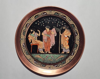 Vintage Greek Mythology Metal Wall Plate, God Poseidon Dionysus Goddess Amphitrite, Wall Decor [C]