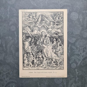 Carte postale originale d'Albrecht Dürer ~ La Vierge avec de nombreux anges British Museum crèche de l'Oxford University Press artiste signée