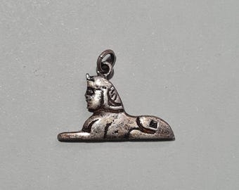 Vintage Silver Sphinx Charm, Egypt Egyptian Souvenir Jewellery, Foreign Hallmark, possibly 1960s