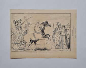 Antique Greek Mythology Engraving 1856, Plato's Allegory of the Chariot, Ancient Greece, Chevignard Plato Print