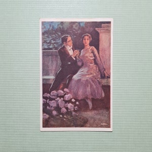 Art Deco Glamour Vintage Postcard Original 1915-1930 Romantic Couple Fashion Man & Woman Roaring 20s Italian Post Card 1920s Artist Signed