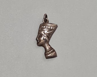 Vintage Nefertiti Bust Silver Charm, Egypt Egyptian Souvenir Jewellery, Foreign Hallmark, possibly 1960s