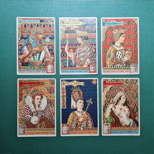 1 x Queens Antique Liebig Card, 1907 Original ~ Reine de, Memphis, Hongrie, Thebes, Angleterre, France, Granade, Famous, Advertising, French