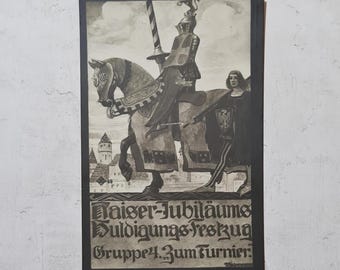 Vintage Knight Jousting Postcard, Medieval Tournament, German, Advert Mattoni's Giesshubler Mineral Water