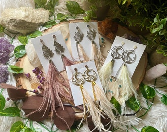 Statement Ostrich Feather Dangle Earrings