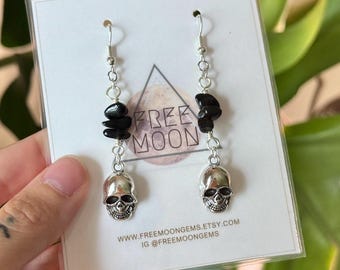 Obsidian Skull Earrings