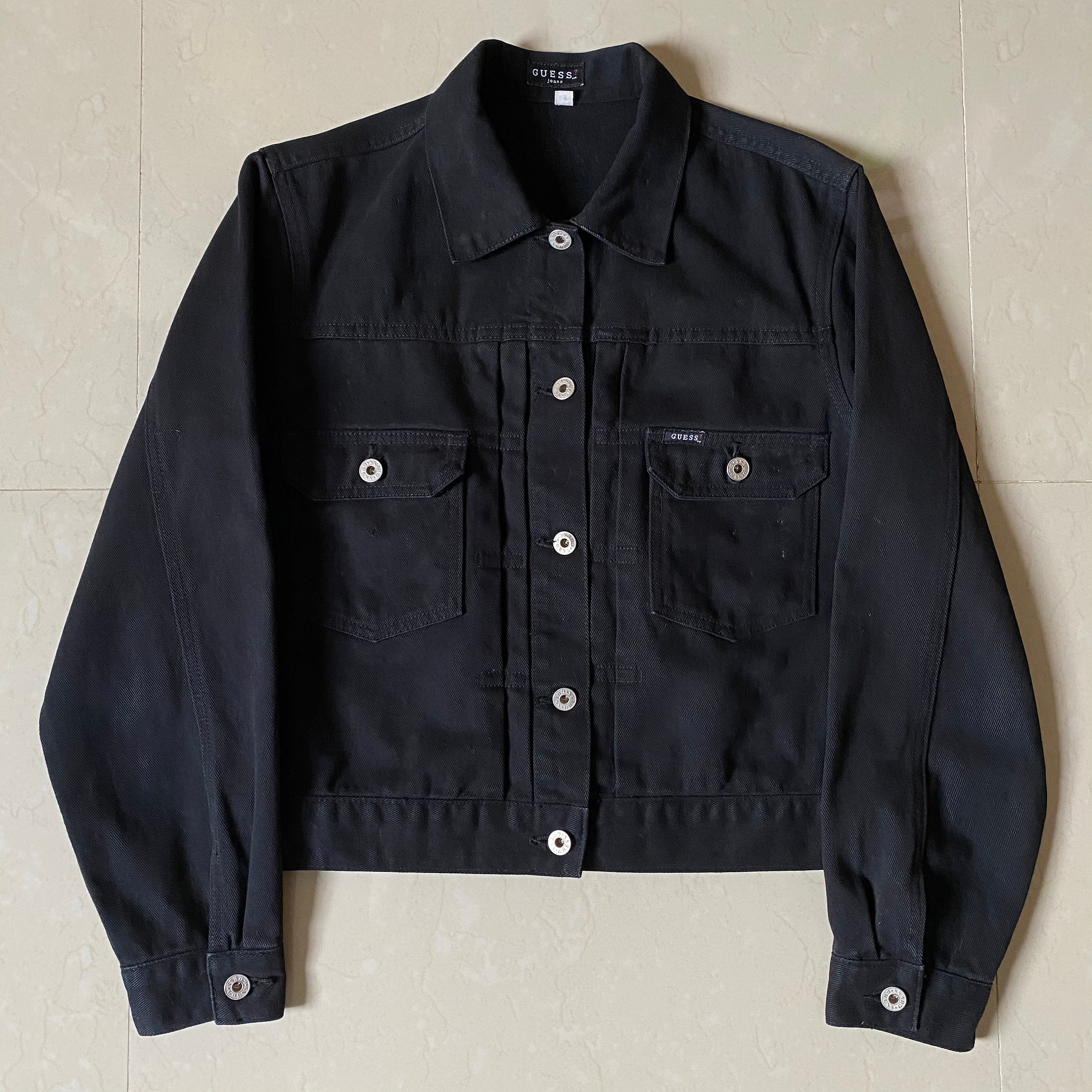 Vintage GUESS Black Denim Jacket | Etsy