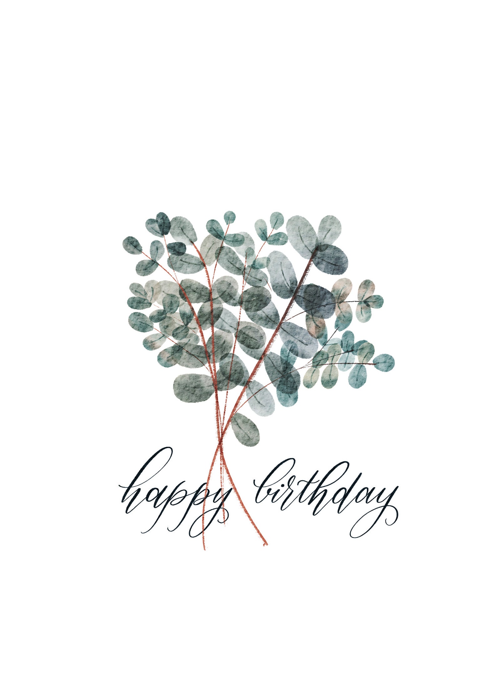 Digital Watercolor Eucalyptus Happy Birthday Card Etsy