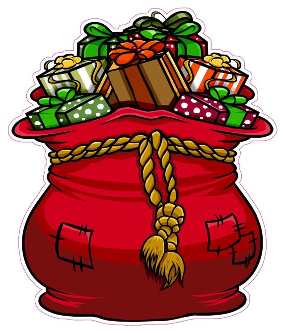 Christmas and Holiday Wall or Window Decor Decal Santa Bag of Presents
