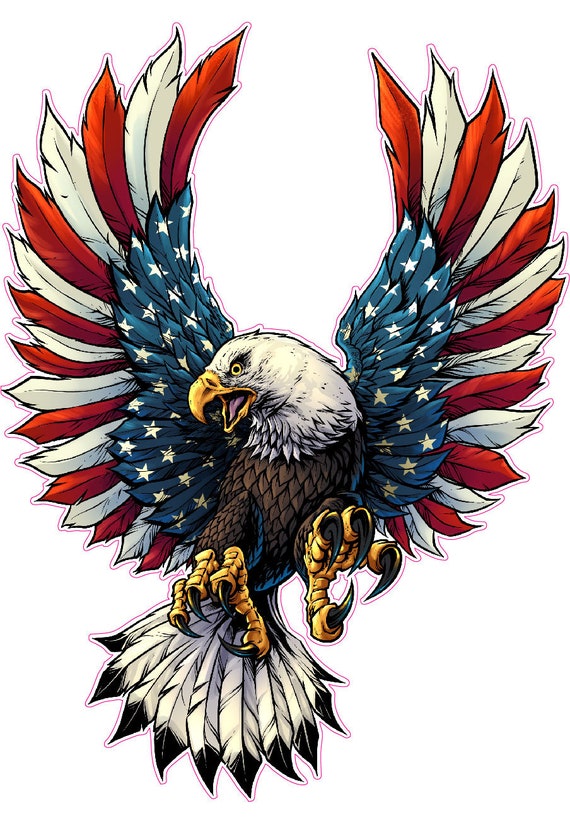 Screaming American Flag Bald Eagle with Black Wing Tips