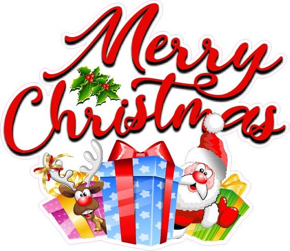 Merry Christmas Santa and Rudolph with persents  Wall Decor Decal