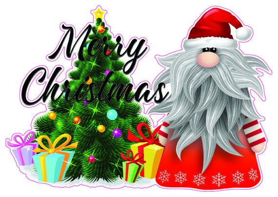 Christmas and Holiday Wall Decor Decal Gnome Santa Claus with Christmas Tree Merry Christmas