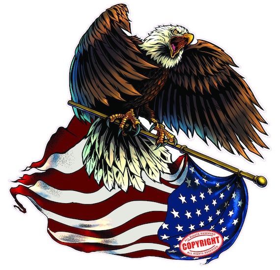 Eagle With flag pole American Flag right decal sticker