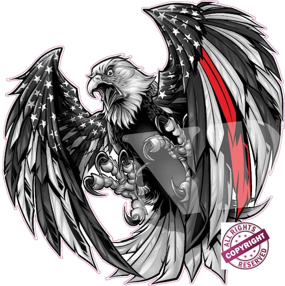 Thin Red Line First Responders American Flag Eagle decal UV Laminated