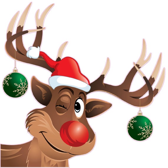 Christmas and Holiday Wall Decor Rudolph The red Nose Reindeer Winking window decal