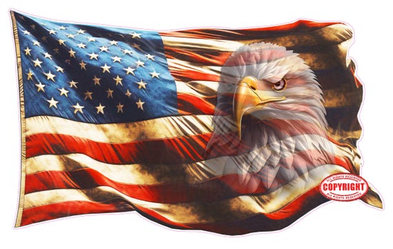 American flag ghosted bald eagle decal