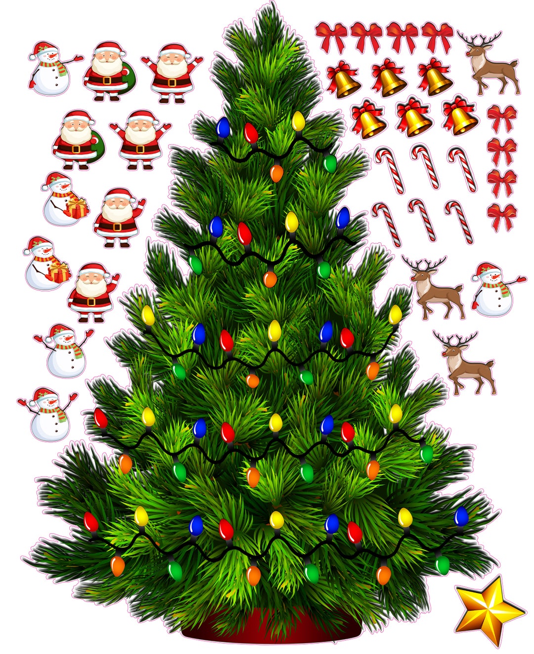 Build a Christmas Tree Santa and Snowman Wall Decor Decal - Etsy