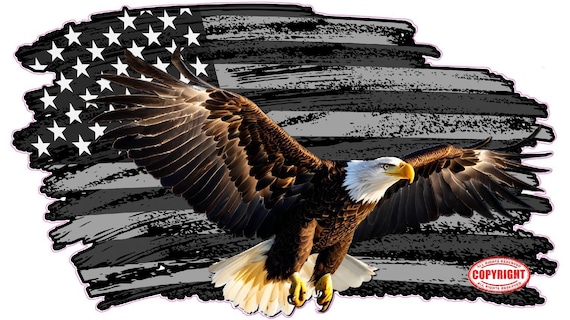 Worn American Flag with colored eagle Decal sticker