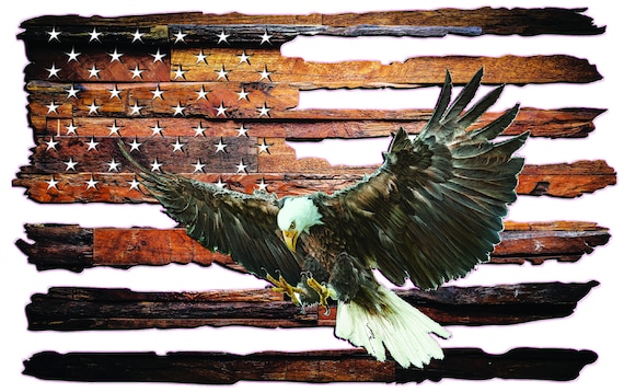 Plank Wood American Flag Eagle Decal Sticker