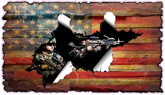 Patriotic worn plank wood American flag Decal sticker