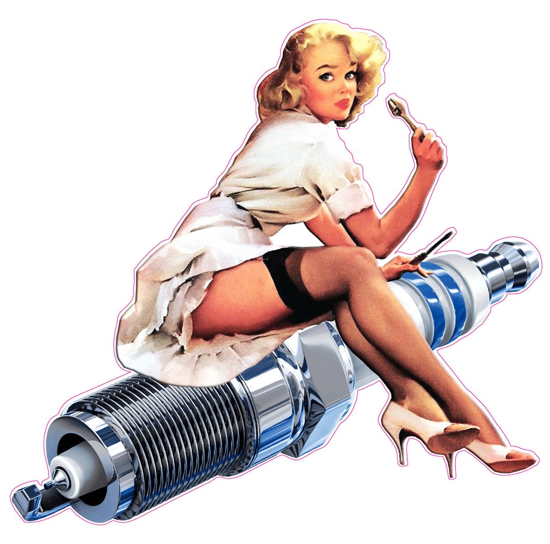 店内商品がすべてレジにて半額！！ Spark Plug Pin up Girl Decal Sticker - Etsy アンティーク雑貨