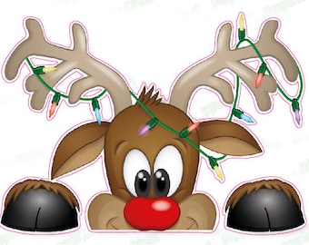 Rudolph Peeking Through the Window Wall and Window Decor Decal