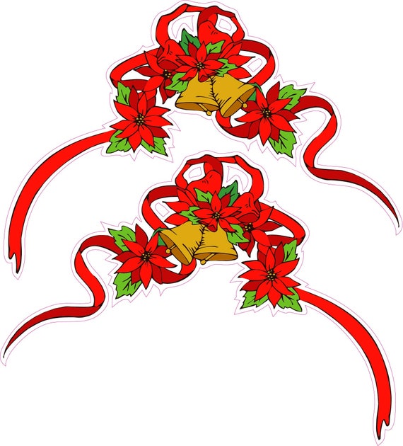 Christmas Poinsettia Corner Ribbon Pair Window and Wall Decor Decal