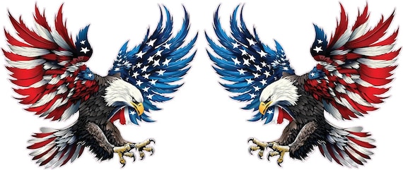 American Flag Bald Eagle Red White Blue Patriotic PAIR Decals