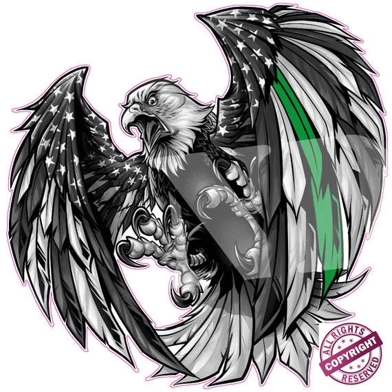 Thin Green Line Military American Flag Eagle decal