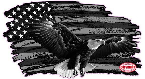 Grayscale Worn American Flag with eagle Decal sticker