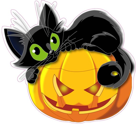 Halloween Pumpkin with Black Cat Wall or Window Decor Decal