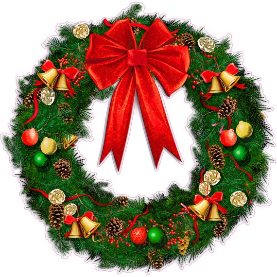 Christmas Wreath with Ribbon and Bells Wall Decor Decal