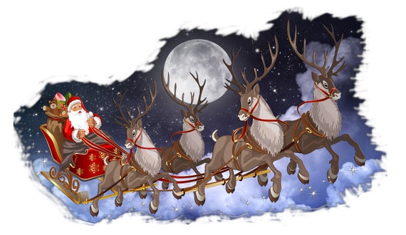 Christmas and Holiday Wall Decor Decal Santa Claus with Sleigh and Reindeer