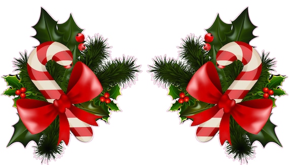 Christmas Candy Cane with Mistletoe Right & Left Window and Wall Decor Decal