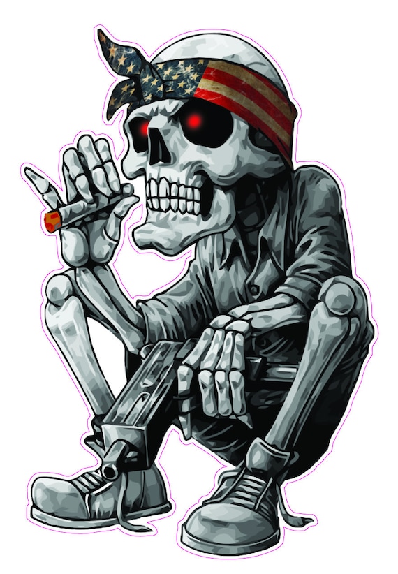 Skeleton American Flag Bandana Decal sticker