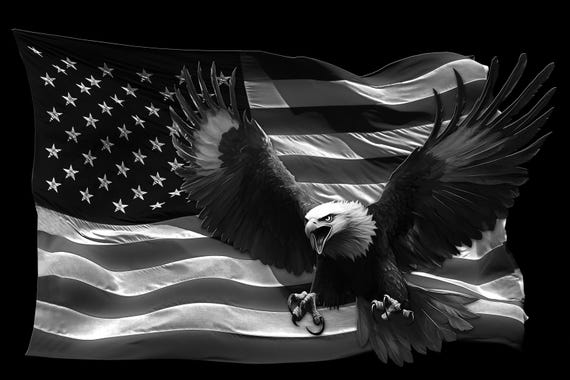 Red White and Blue American flag eagle grayscale decal sticker