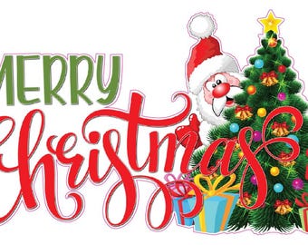 Merry Christmas with Christmas tree and Santa wall decor decal