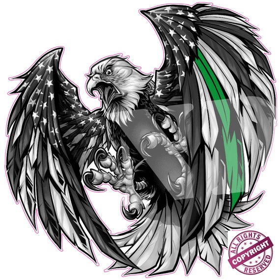 Thin Green Line Military American Flag Eagle decal UV Laminated