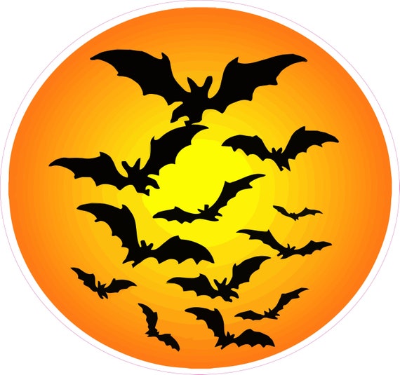 Halloween Moon with Bats Wall or Window Decor Version 2 Decal