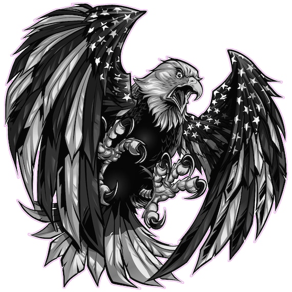 Screaming American Flag Bald Eagle Wings Black and White decal sticker