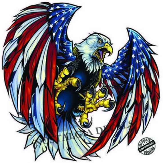 Screaming American Flag Bald Eagle Wings Decals sticker