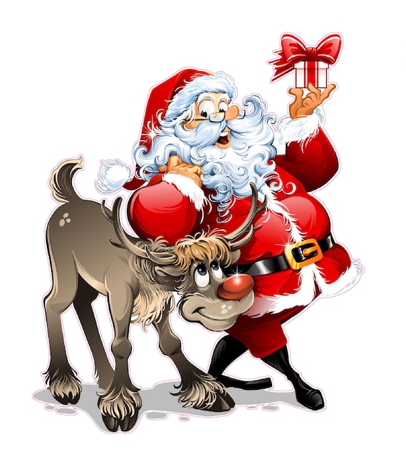 Santa Claus and his Reindeer Wall Decor Decal