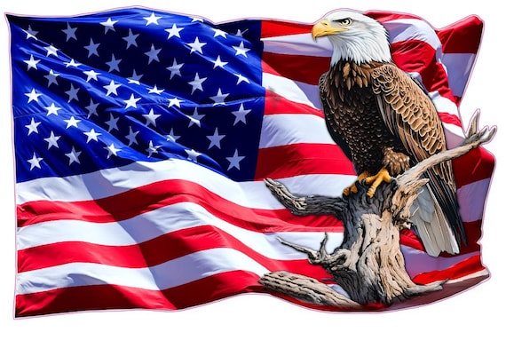 American flag eagle perched on tree branch decal